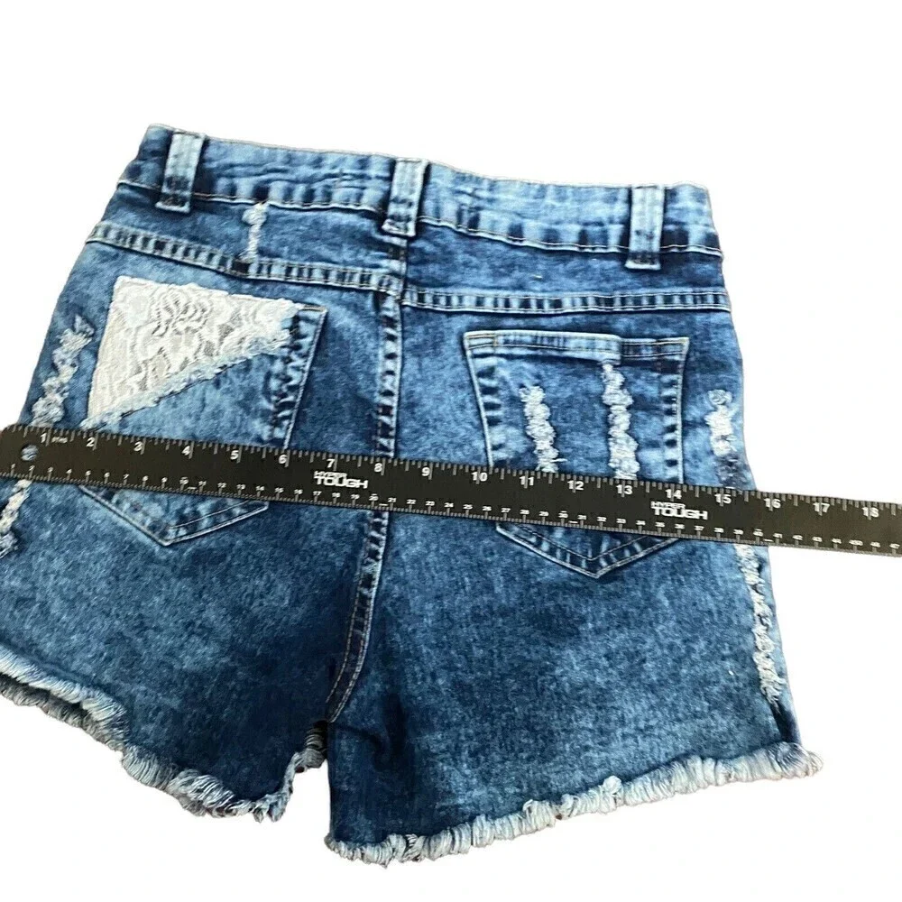 Blackout Women’s Distressed Lace High Waisted Jean Shorts‎ Made in Brazil Sz S
